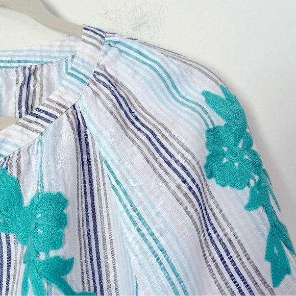 J. Jill Love Linen Striped Embroidered Relaxed Fit Blouse Classic Chic Summer - Picture 5 of 11